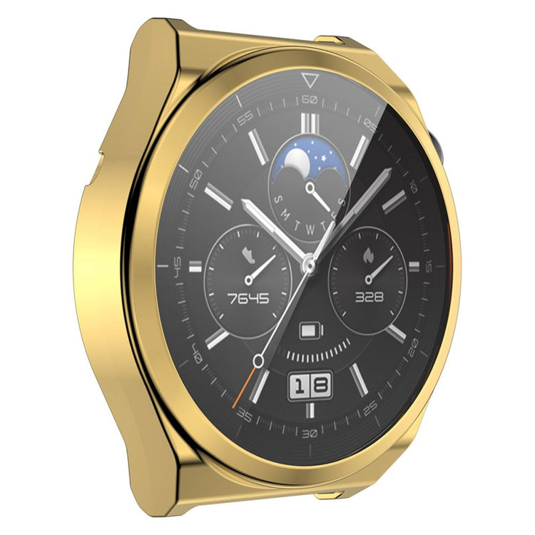 Rigtigt Fint Huawei Watch GT 3 Pro 43mm Cover med Skærmbeskytter i Silikone og Hærdet Glas - Guld#serie_5