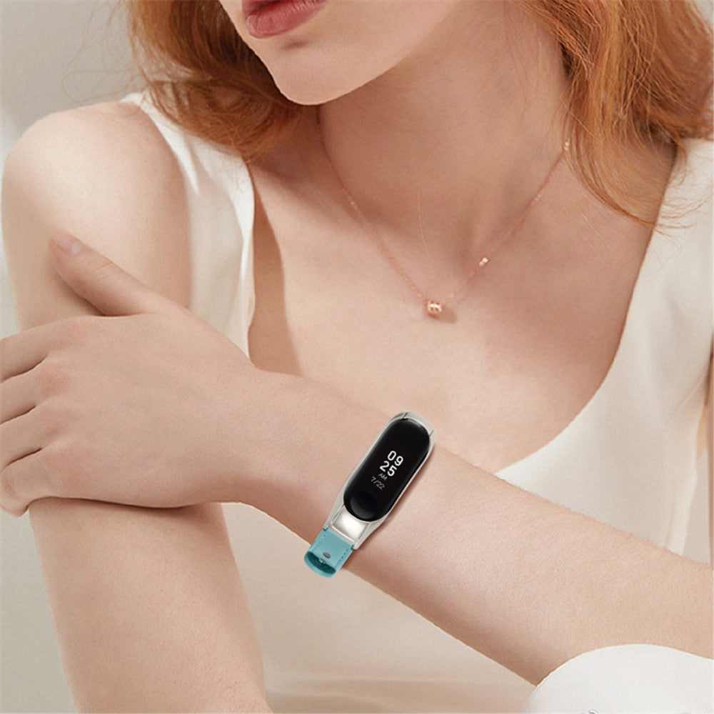  Xiaomi Mi Smart Band 6 / Xiaomi Mi Band 5 Ægte læder Urrem - Blå#serie_10