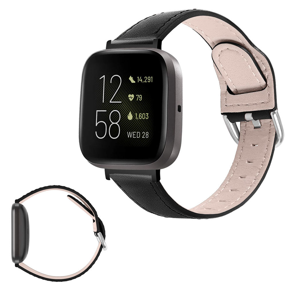 Fantastisk Fitbit Versa 3 / Fitbit Sense Ægte læder Rem - Sort#serie_1