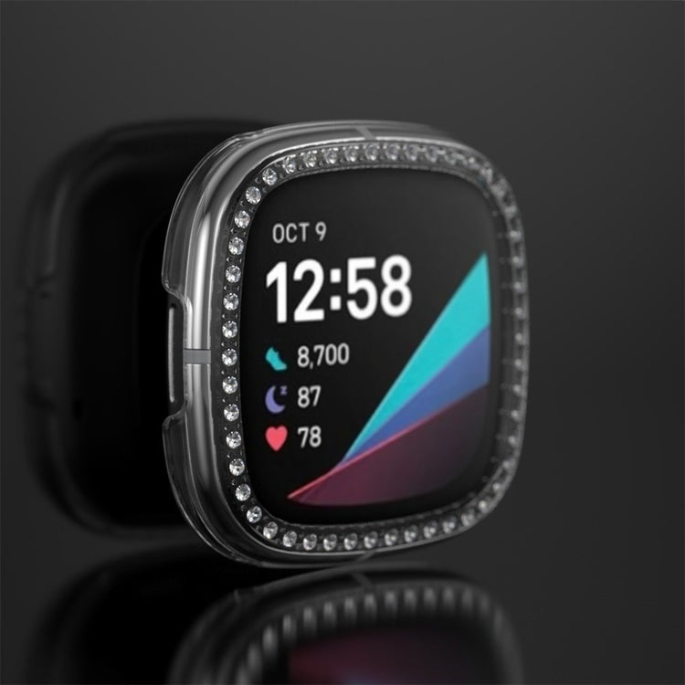 Rigtigt Flot Fitbit Versa 3 / Fitbit Sense Rhinsten og Silikone Cover - Gennemsigtig#serie_2