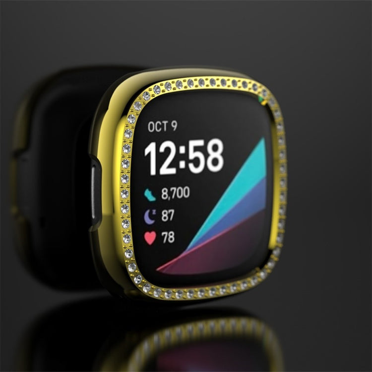 Rigtigt Flot Fitbit Versa 3 / Fitbit Sense Rhinsten og Silikone Cover - Guld#serie_4