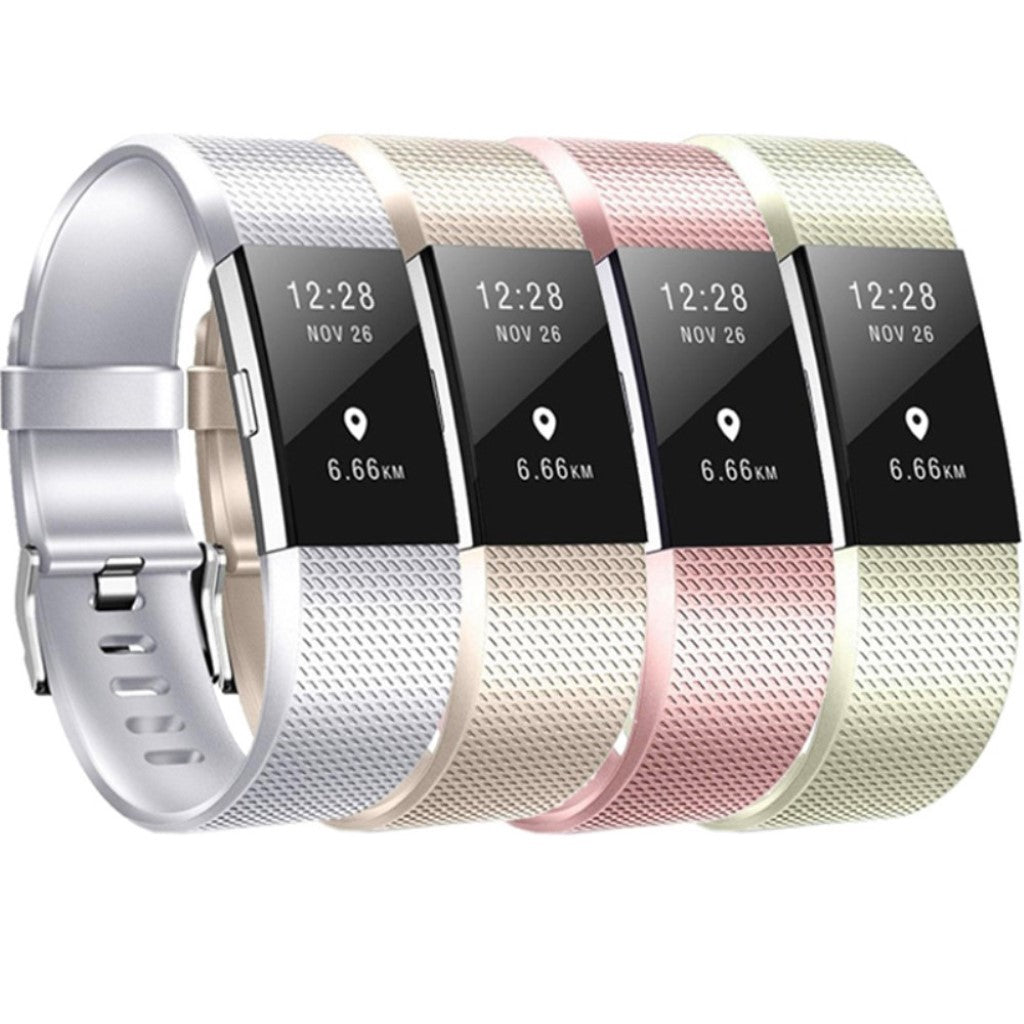 Meget holdbart Fitbit Charge 2 Silikone Rem - Størrelse: L - Sølv#serie_1