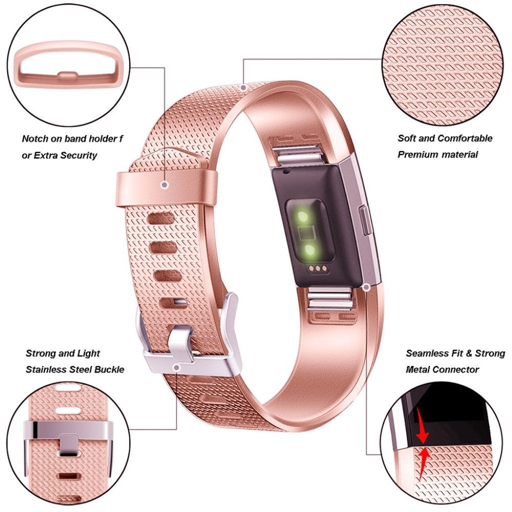 Meget holdbart Fitbit Charge 2 Silikone Rem - Størrelse: L - Pink#serie_2