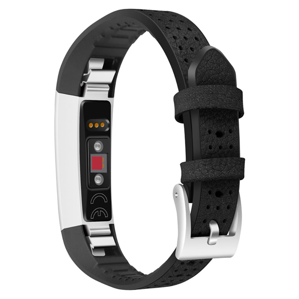 Super holdbart Fitbit Alta Ægte læder Rem - Sort#serie_2