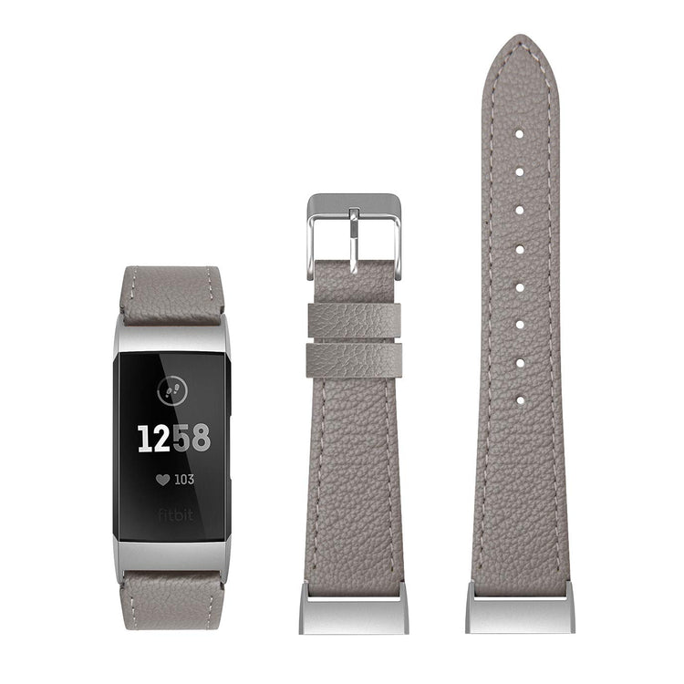 Meget godt Fitbit Charge 3 Ægte læder Rem - Sølv#serie_5