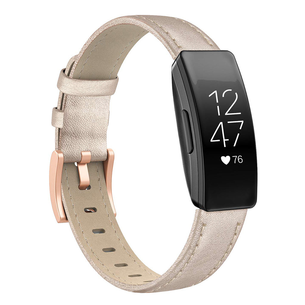 Helt vildt slidstærk Fitbit Inspire Ægte læder Rem - Beige#serie_4