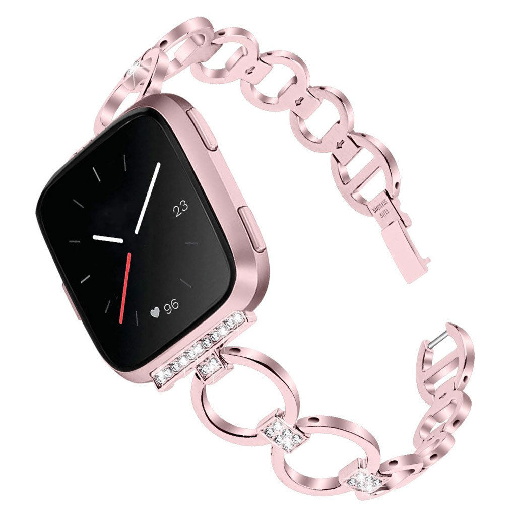 Meget fint Fitbit Versa Lite Metal og Rhinsten Rem - Pink#serie_3