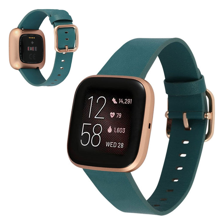 Fed Fitbit Versa 2 / Fitbit Versa Lite Ægte læder Urrem - Grøn#serie_1