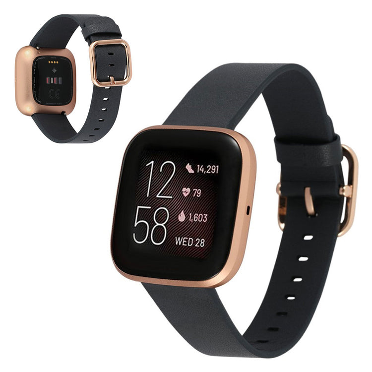 Fed Fitbit Versa 2 / Fitbit Versa Lite Ægte læder Urrem - Sølv#serie_5