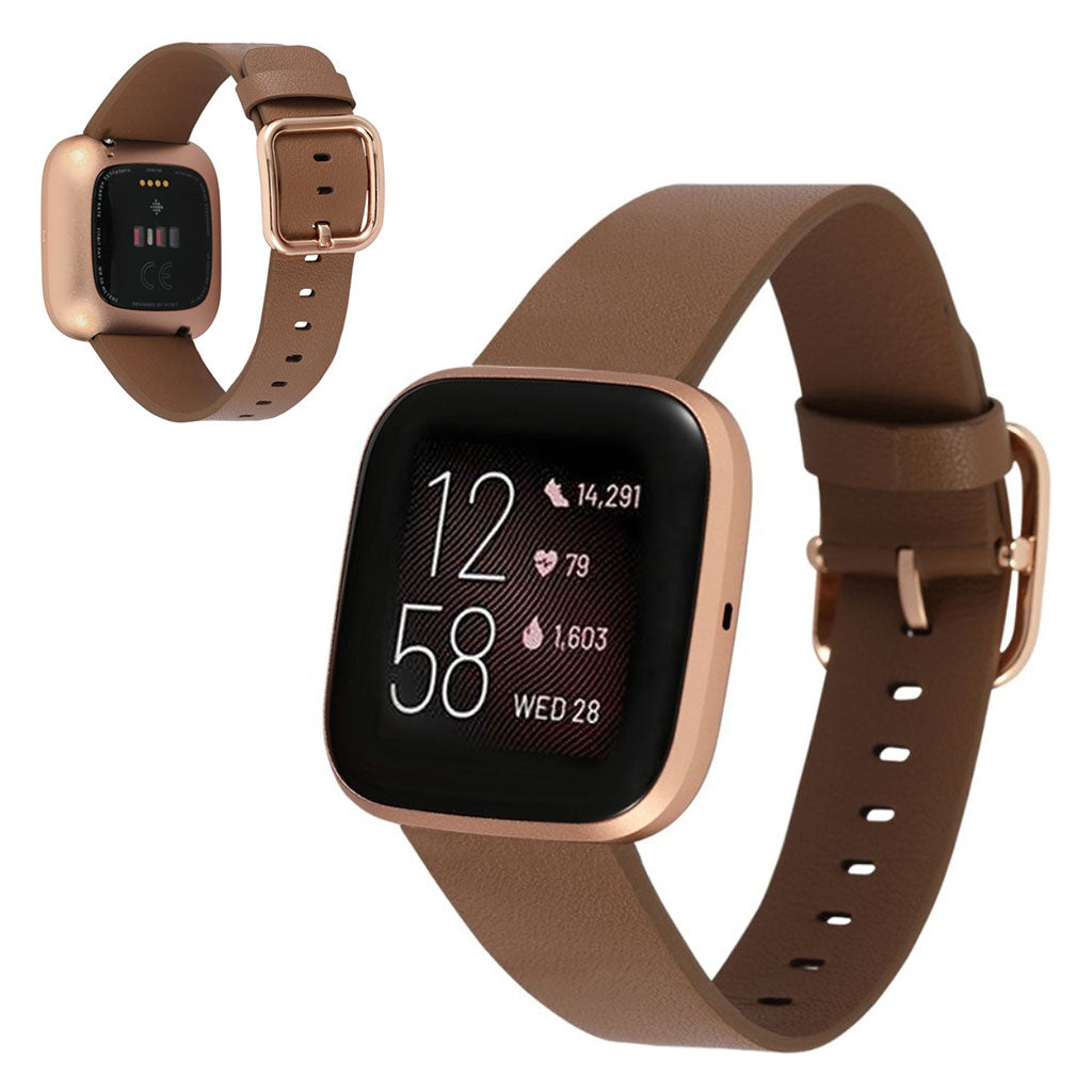 Fed Fitbit Versa 2 / Fitbit Versa Lite Ægte læder Urrem - Brun#serie_6