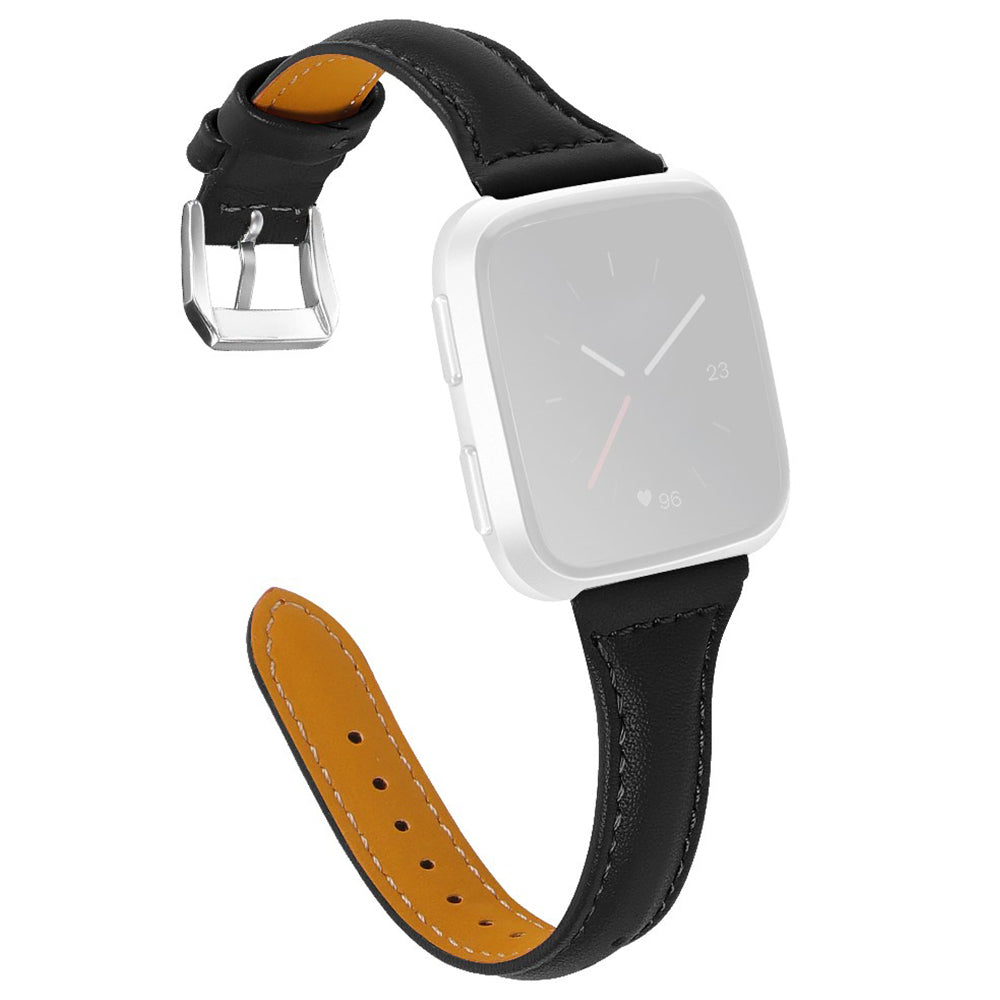 Elegant Fitbit Versa 2 / Fitbit Versa Lite Ægte læder Rem - Sort#serie_4