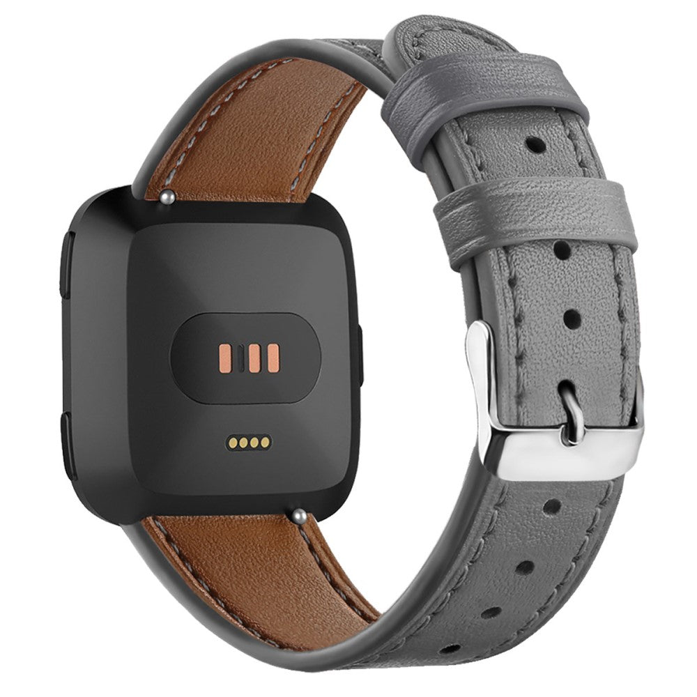 Elegant Fitbit Versa 2 / Fitbit Versa Lite Ægte læder Urrem - Sølv#serie_5