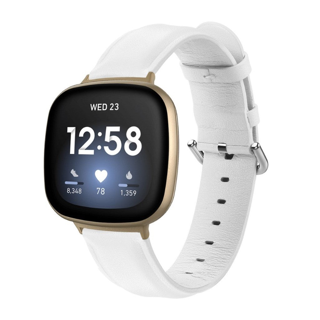 Eminent Fitbit Versa 3 / Fitbit Sense Ægte læder Rem - Hvid#serie_2