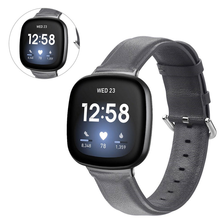 Eminent Fitbit Versa 3 / Fitbit Sense Ægte læder Rem - Sølv#serie_3