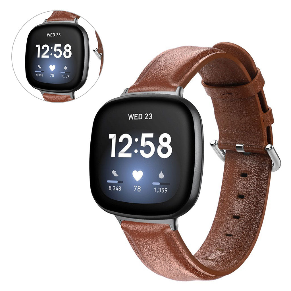 Eminent Fitbit Versa 3 / Fitbit Sense Ægte læder Rem - Brun#serie_5