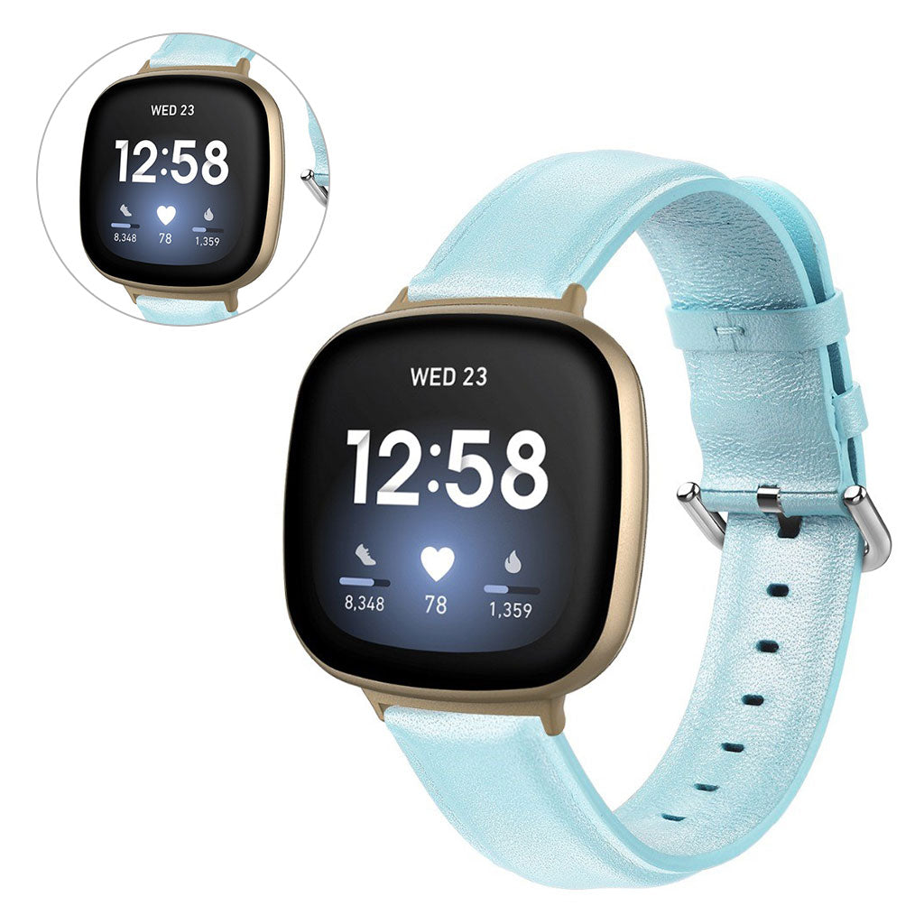 Eminent Fitbit Versa 3 / Fitbit Sense Ægte læder Rem - Blå#serie_6