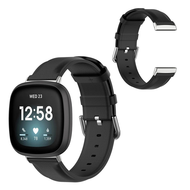 Vildt hårdfør Fitbit Versa 3 / Fitbit Sense Ægte læder Rem - Sort#serie_1