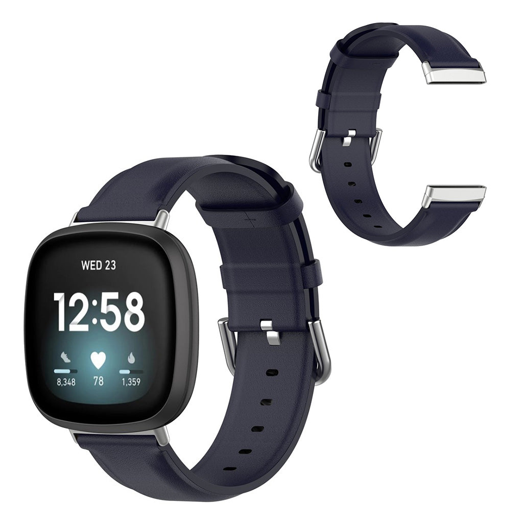 Vildt hårdfør Fitbit Versa 3 / Fitbit Sense Ægte læder Rem - Blå#serie_6