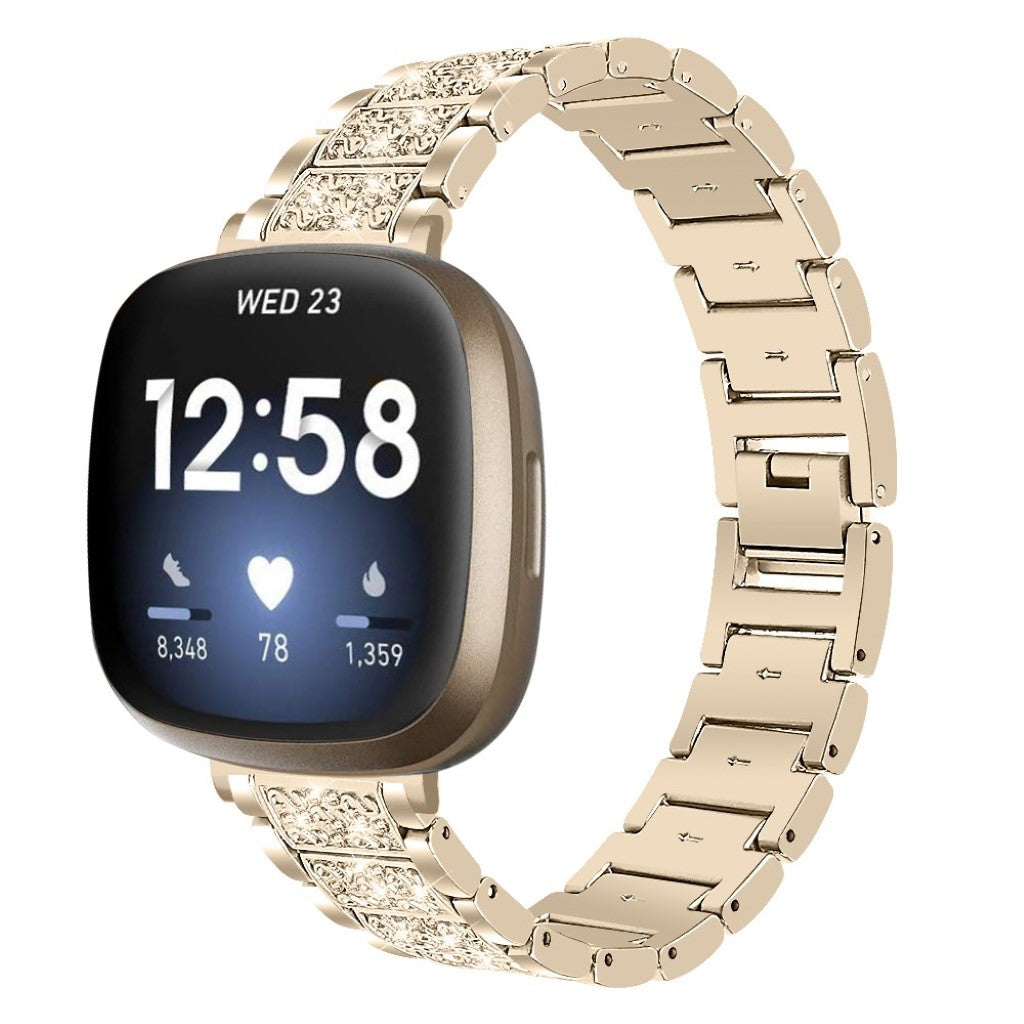 Stilren Fitbit Versa 3 / Fitbit Sense Metal og Rhinsten Rem - Guld#serie_5