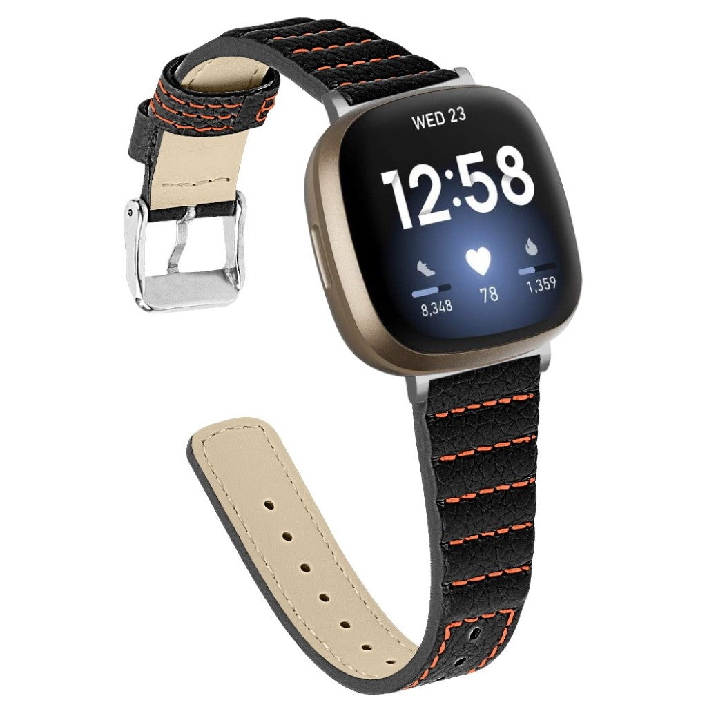 Meget flot Fitbit Versa 3 / Fitbit Sense Ægte læder Rem - Sort#serie_1