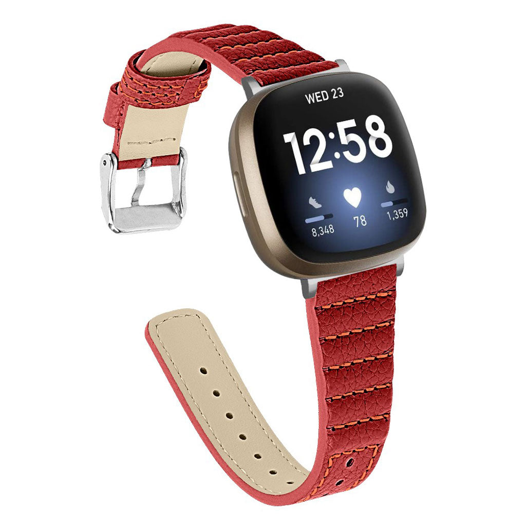 Meget flot Fitbit Versa 3 / Fitbit Sense Ægte læder Rem - Rød#serie_3