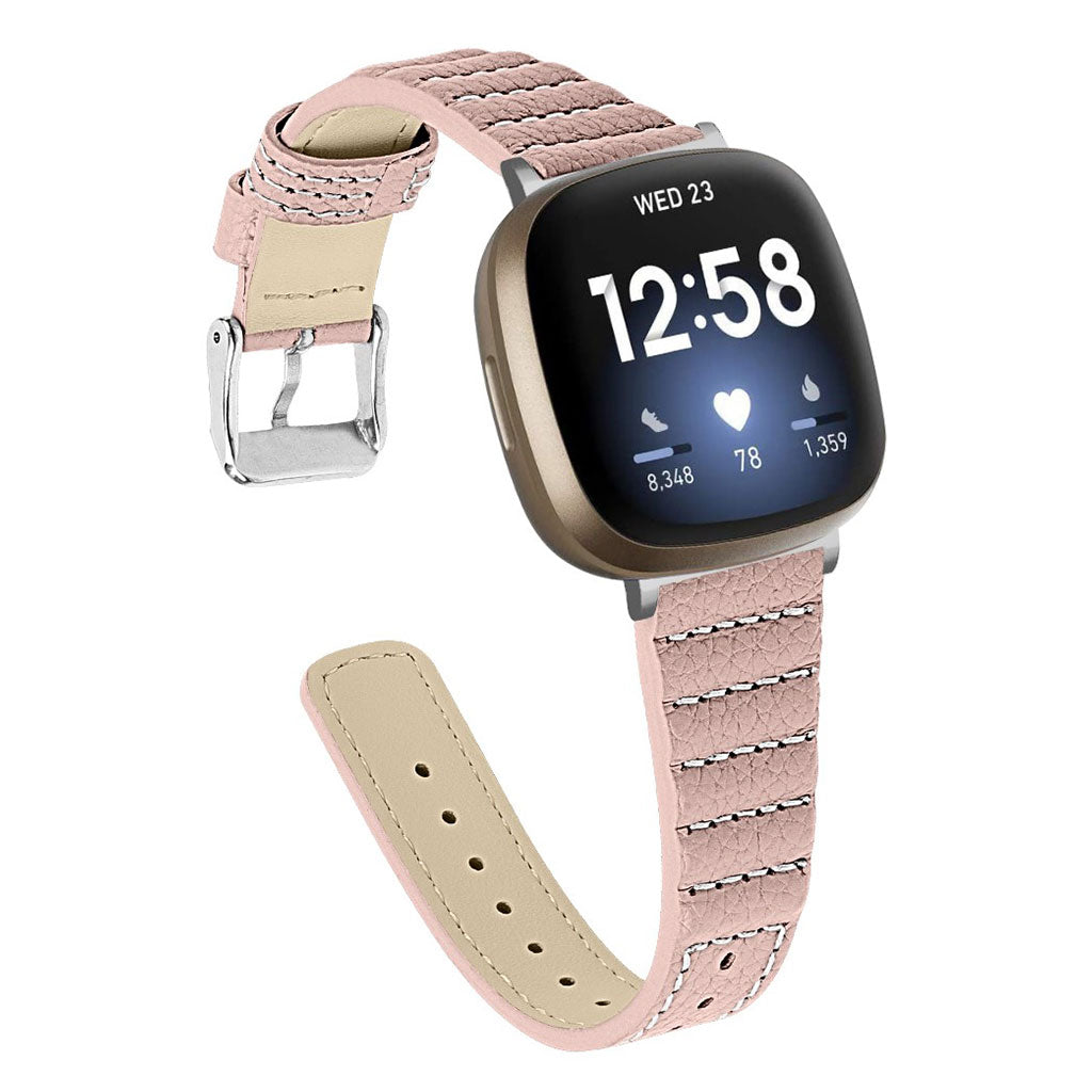 Meget flot Fitbit Versa 3 / Fitbit Sense Ægte læder Rem - Pink#serie_4