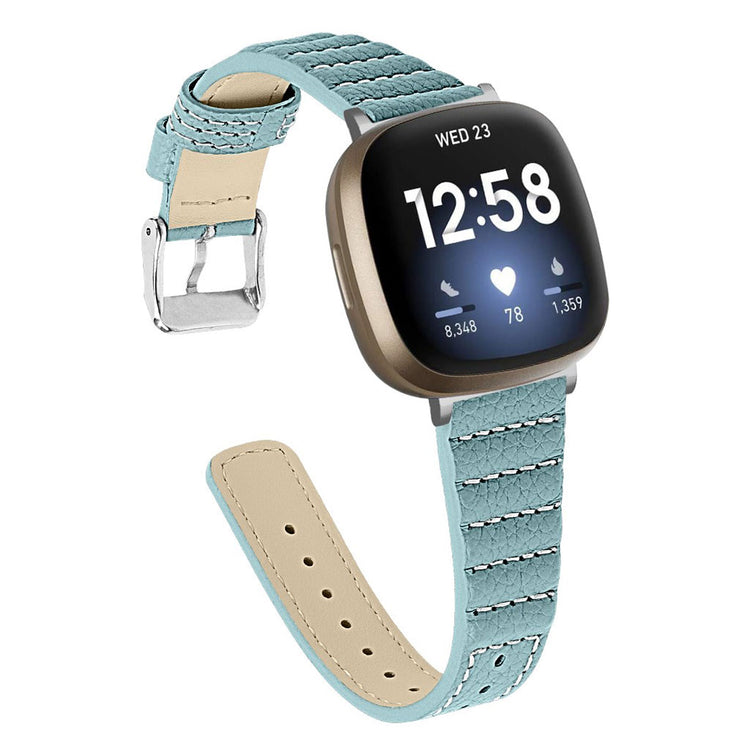 Meget flot Fitbit Versa 3 / Fitbit Sense Ægte læder Rem - Grøn#serie_5