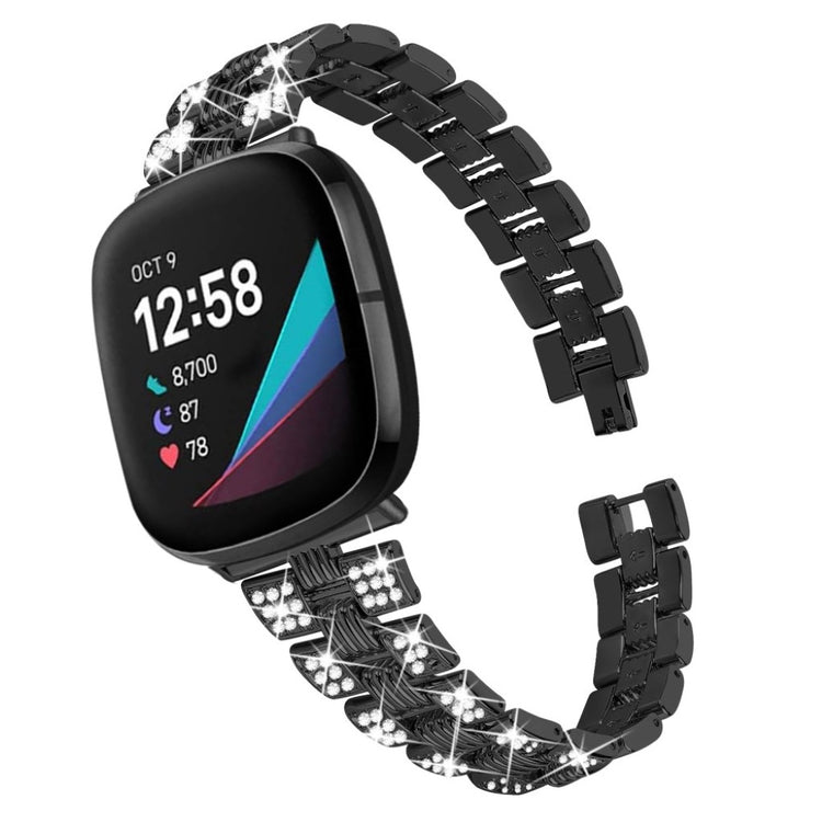 Godt Fitbit Versa 3 / Fitbit Sense Metal og Rhinsten Rem - Sort#serie_1