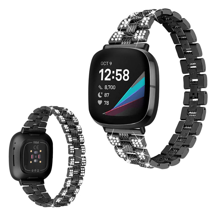 Godt Fitbit Versa 3 / Fitbit Sense Metal og Rhinsten Rem - Sort#serie_1