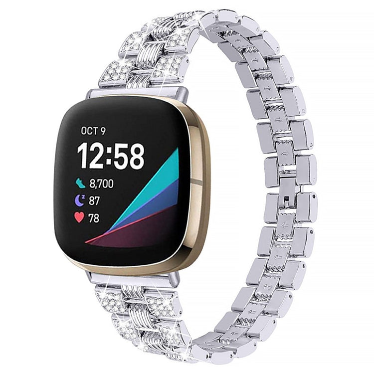 Godt Fitbit Versa 3 / Fitbit Sense Metal og Rhinsten Rem - Sølv#serie_2