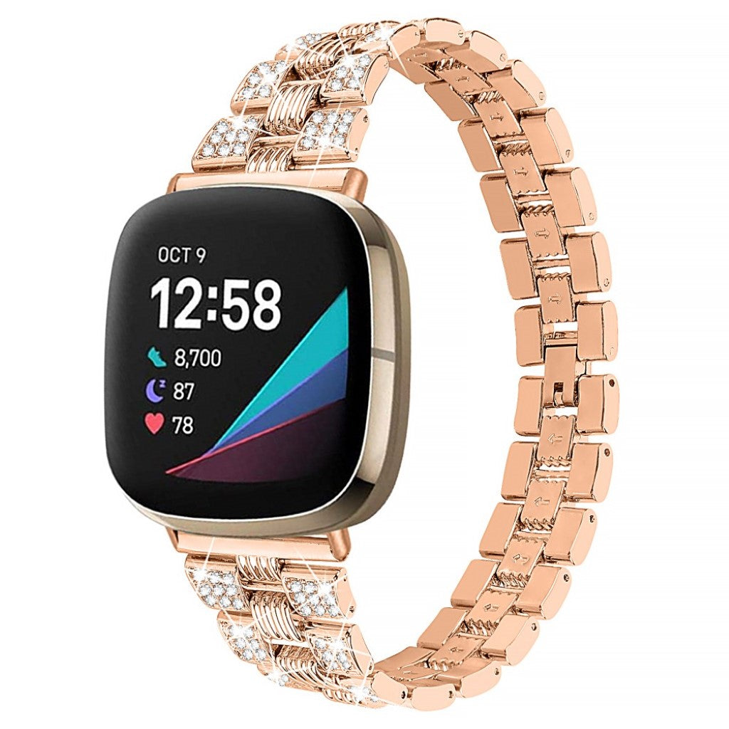 Godt Fitbit Versa 3 / Fitbit Sense Metal og Rhinsten Rem - Pink#serie_3