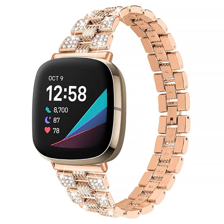 Godt Fitbit Versa 3 / Fitbit Sense Metal og Rhinsten Rem - Pink#serie_3