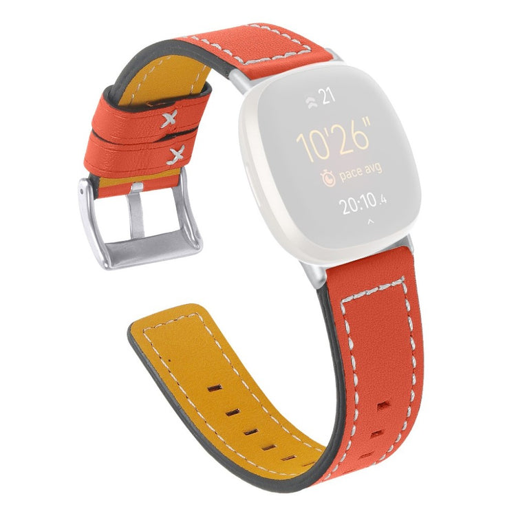 Stilfuld Fitbit Versa 3 / Fitbit Sense Ægte læder Rem - Orange#serie_3