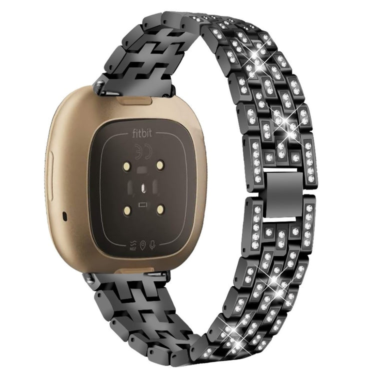 Smuk Fitbit Versa 3 / Fitbit Sense Metal og Rhinsten Rem - Sort#serie_1