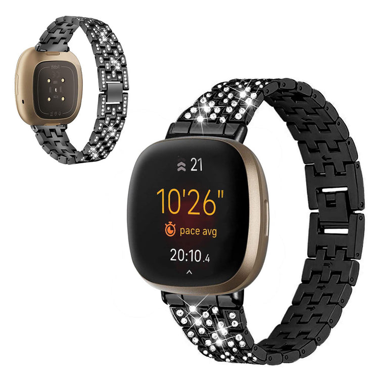 Smuk Fitbit Versa 3 / Fitbit Sense Metal og Rhinsten Rem - Sort#serie_1