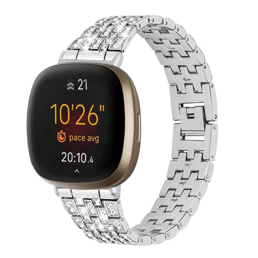 Smuk Fitbit Versa 3 / Fitbit Sense Metal og Rhinsten Rem - Sølv#serie_2