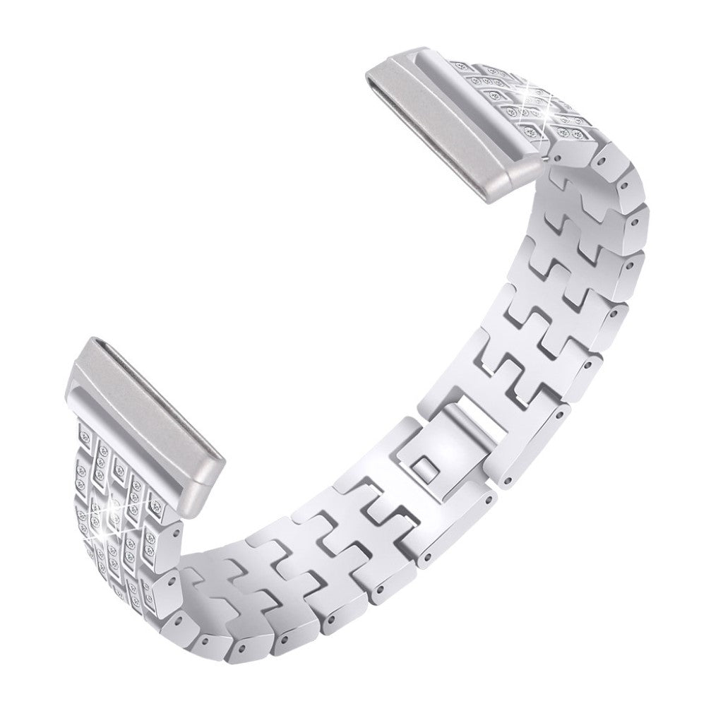 Smuk Fitbit Versa 3 / Fitbit Sense Metal og Rhinsten Rem - Sølv#serie_2