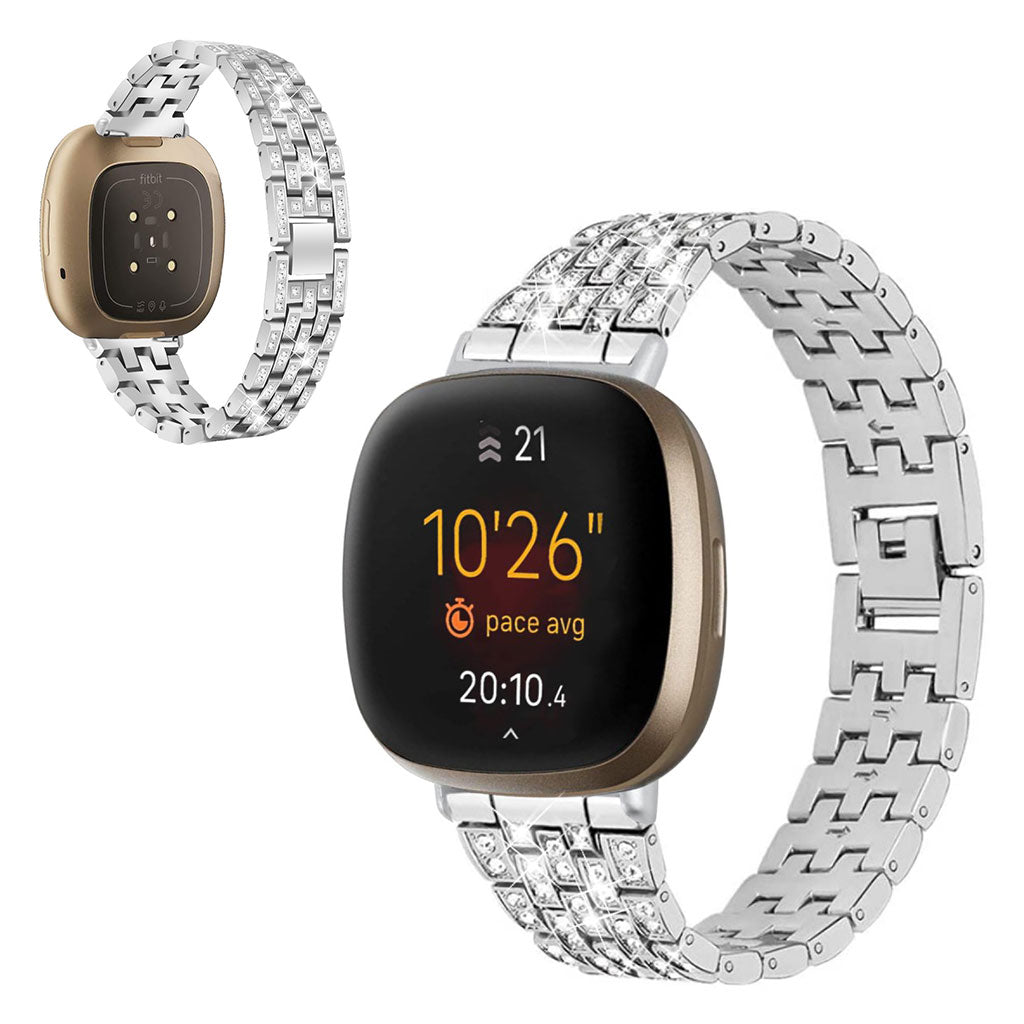 Smuk Fitbit Versa 3 / Fitbit Sense Metal og Rhinsten Rem - Sølv#serie_2