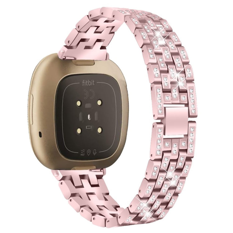 Smuk Fitbit Versa 3 / Fitbit Sense Metal og Rhinsten Rem - Pink#serie_4