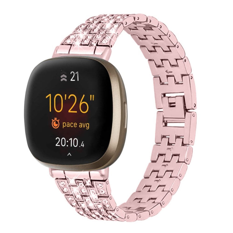 Smuk Fitbit Versa 3 / Fitbit Sense Metal og Rhinsten Rem - Pink#serie_4