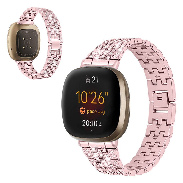 Smuk Fitbit Versa 3 / Fitbit Sense Metal og Rhinsten Rem - Pink#serie_4