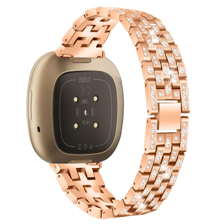 Smuk Fitbit Versa 3 / Fitbit Sense Metal og Rhinsten Rem - Pink#serie_5