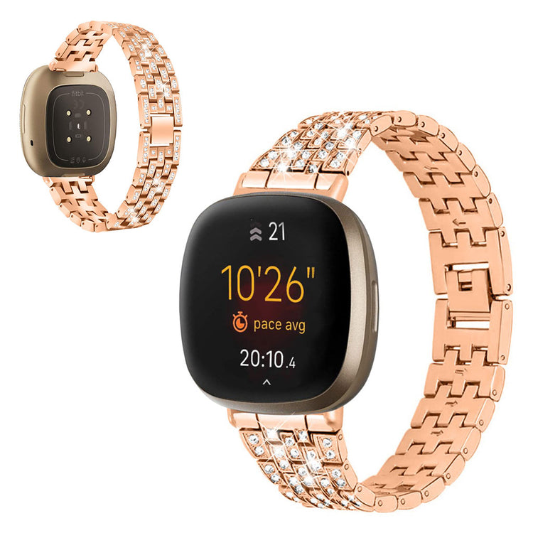 Smuk Fitbit Versa 3 / Fitbit Sense Metal og Rhinsten Rem - Pink#serie_5