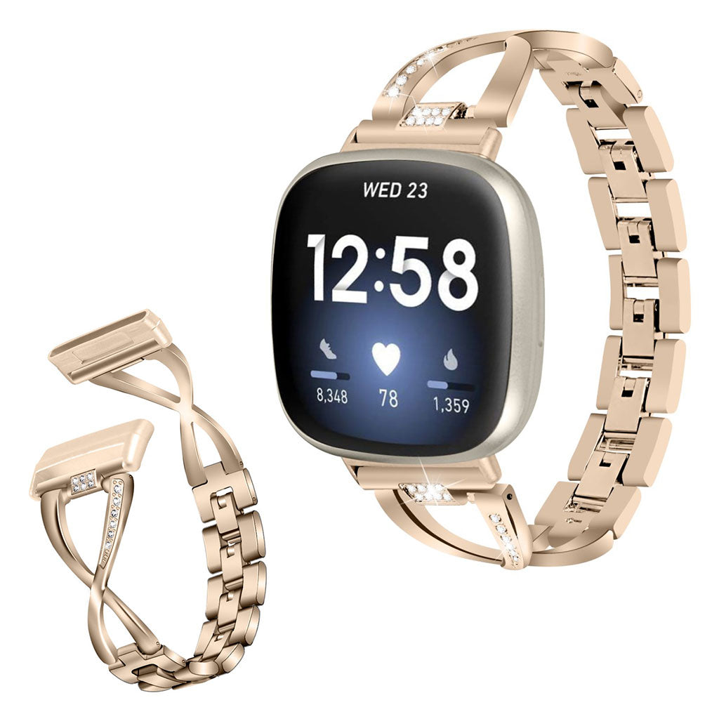 Fint Fitbit Versa 3 / Fitbit Sense Metal og Rhinsten Rem - Guld#serie_3