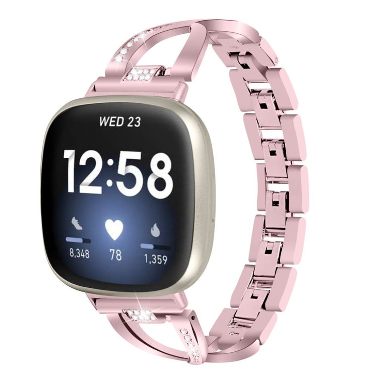 Fint Fitbit Versa 3 / Fitbit Sense Metal og Rhinsten Rem - Pink#serie_4