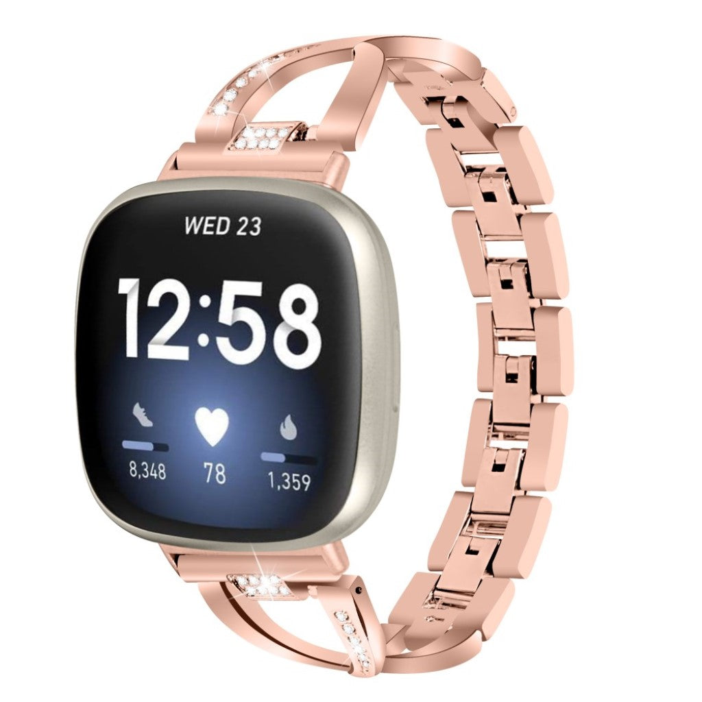 Fint Fitbit Versa 3 / Fitbit Sense Metal og Rhinsten Rem - Pink#serie_5