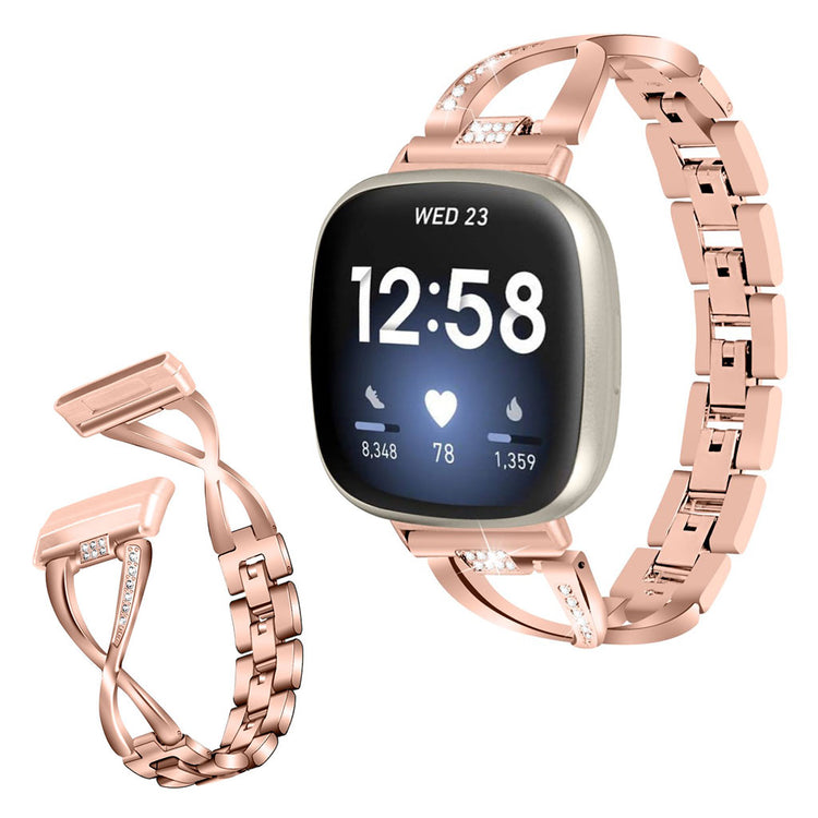 Fint Fitbit Versa 3 / Fitbit Sense Metal og Rhinsten Rem - Pink#serie_5