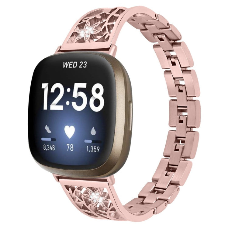 Stilren Fitbit Versa 3 / Fitbit Sense Metal og Rhinsten Rem - Pink#serie_2