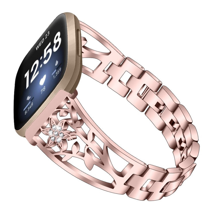 Stilren Fitbit Versa 3 / Fitbit Sense Metal og Rhinsten Rem - Pink#serie_2