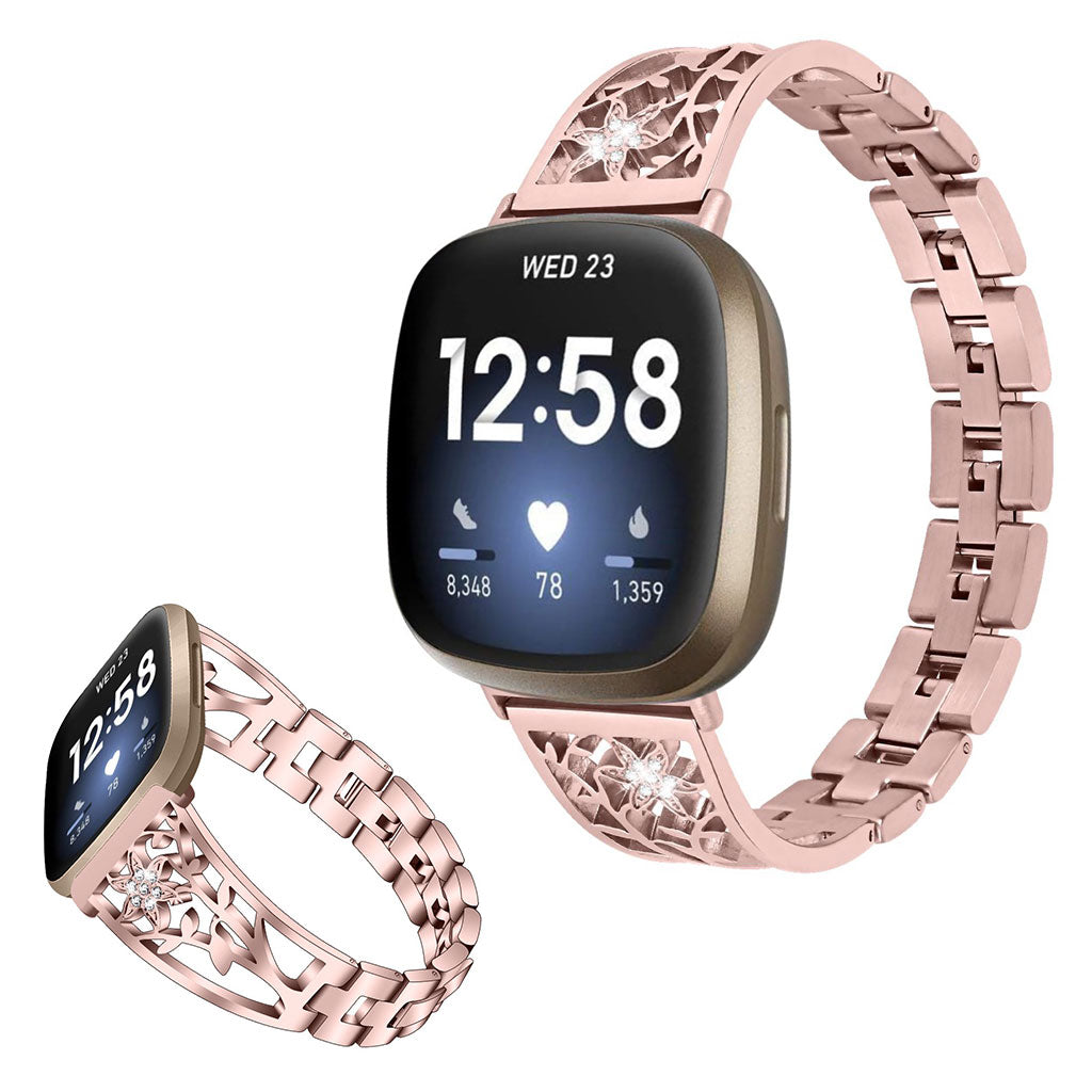 Stilren Fitbit Versa 3 / Fitbit Sense Metal og Rhinsten Rem - Pink#serie_2